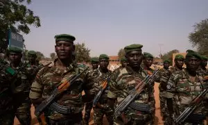 Un grupo de militares de la Gendarmería de Níger, en la escuela de la Gendarmería, a 11 de enero de 2023, en Niamey.