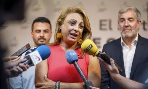 La diputada nacional electa por Coalición Canaria, Cristina Valido, atiende a los medios junto al secretario general de Coalición Canaria, Fernando Clavijo, a 24 de julio de 2023