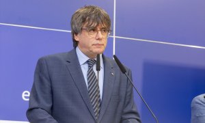 09/08/2023 Carles Puigdemont durante una conferencia sobre la evaluación de la sentencia del Tribunal de la Unión Europea