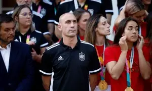 El presidente de la RFEF, Luis Rubiales, en una ceremonia celebrada en Moncloa, a 22 de agosto de 2023.