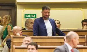 El portavoz de ERC en el Congreso, Gabriel Rufián, durante la Sesión Constitutiva de la XV Legislatura, a 17 de agosto de 2023, en Madrid