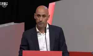 Luis Rubiales, durante la Asamblea General Extraordinaria de la RFEF en la que se prevé que anuncie su dimisión, a 25 de agosto de 2023