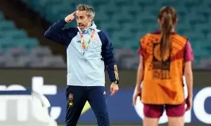 El seleccionador nacional femenino, Jorge Vilda, durante un entrenamiento para el Mundial de fútbol femenino de Australia y Nueva Zelanda.