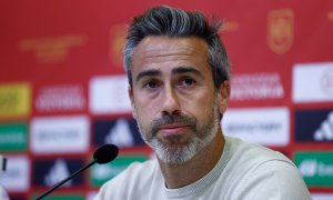 Jorge Vilda, entrenador jefe, anuncia los nombres de las jugadoras de la selección a  30 de junio de 2023, en Las Rozas, Madrid, España.