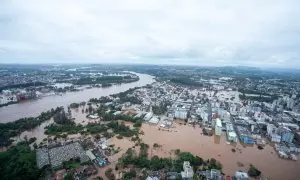 6/9/23 Fotografía cedida por el Gobierno de Rio Grande del Súr, que muestra las inundaciones causadas por las lluvias en la población de Lajeado (Brasil).