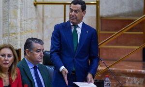 El presidente andaluz, Juan Manuel Moreno Bonilla, durante el pleno.