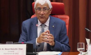 El conseller de Salut, Manel Balcells i Díaz, durant la seva intervenció a la Comissió de Salut al Parlament