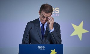 El presidente del Partido Popular, Alberto Núñez Feijóo, durante un acto en Madrid, a 15 de septiembre de 2023.