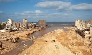 Una vista general muestra edificios y casas destruidos después de una tormenta mortal e inundaciones, en Derna, Libia , el 18 de septiembre de 2023.