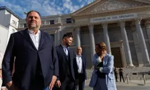 Oriol Junqueras, Gabriel Rufián y Montserrat Bassa, en el Congreso.