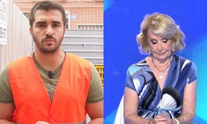 Alejandro Escribano, afectado por las obras del metro a su paso por San Fernando de Henares, y Esperanza Aguirre, tertuliana del programa 'Todo es mentira'.