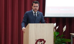 El president de la Generalitat de Catalunya, Pere Aragonès, durante la inauguración del curso del sistema universitario catalán, a 22 de septiembre de 2023, en Tarragona, Catalunya (España).