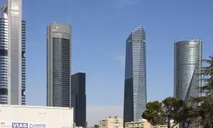 Vista de las cuatro torres de Madrid en las que se ubican las oficinas de las llamadas 'big four' (Deloitte, PwC, EY y KPMG).