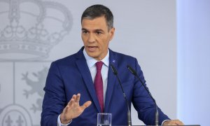 Pedro Sánchez, durant la roda de oferta després de la reunió amb el rei Felip VI