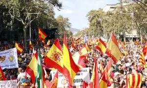 27/10/2019 - Manifestació de Societat Civil Catalana (SCC) per rebutjar les protestes contra la sentència del Suprem en el judici de l'1-O, celebrada el 27 d'octubre de 2019 a Barcelona.