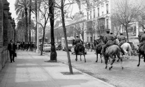 Revueltas estudiantiles que se dieron en la calle San Fernando, en la puerta de la Universidad de Sevilla, en marzo de 1968.