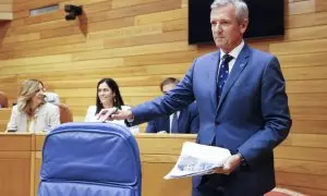 9/10/23 El presidente de la Xunta de Galicia, Alfonso Rueda, ayer en el debate sobre el estado de la autonomía.