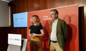 Els portaveus del grup municipal de Barcelona en Comú, Jordi Martí i Janet Sanz