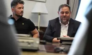 El presidente de ERC, Oriol Junqueras, junto al portavoz de su grupo en el Congreso, Gabriel Rufián.