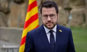 El presidente de la Generalitat, Pere Aragonès, en un acto en el Cementiri de Montjuïc de Barcelona, a 15 de octubre de 2023.