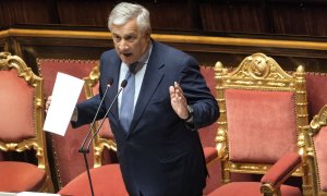 El Ministro de Asuntos Exteriores italiano, Antonio Tajani, durante un turno de preguntas en el Senado italiano.