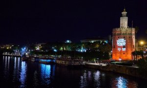 La Torre del Oro, iluminada para la Gala de los Latin Grammy 2023 en la ciudad de Sevilla.Joaquin Corchero / Europa Press