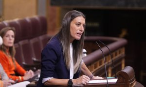 Míriam Nogueras, portaveu de Junts per Catalunya, durant el debat d'investidura de Pedro Sánchez. Javier Barbancho/ACN