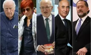 De izquierda a derecha, Amancio Ortega, Sandra Ortega, Juan Roig, Rafael del Pino y Juan Carlos Escotet, las cinco personas más ricas de España, según la revista 'Forbes'. EFE/EUROPA PRESS