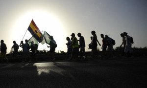 Jornaleros de Marinaleda en una protesta. Imagen de archivo. AFP