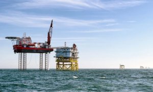 Subestación del parque eólico marino de East Anglia ONE, en aguas británicas del Mar del Norte.