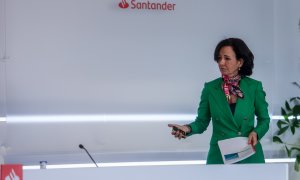 La presidenta del Banco Santander, Ana Botín, durante la presentación de los resultados del año 2022, en la Ciudad Grupo Santander de Boadilla del Monte. E.P./Ricardo Rubio