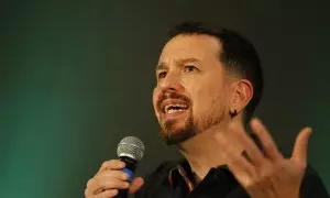 Pablo Iglesias, durante una alocución en la Feria Internacional del Libro de Guadalajara, México, a 2 de diciembre de 2023.