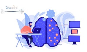 Imagen montada con una ilustración de IA y el logo de 'Google Gemini'