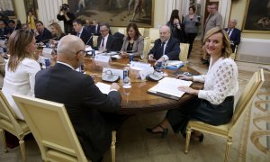 La ministra de Educación, Pilar Alegría, durante la reunión sectorial de Educación, a 13 de diciembre de 2023.