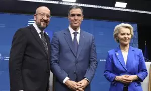 Charles Michel,  Pedro Sanchez y Ursula von der Leyen