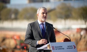 El alcalde de Barcelona, Jaume Collboni, durante el acto de colocación de la primera piedra de la ampliación de Fira de Barcelona Gran Vía, a 4/12/2023, en Barcelona.