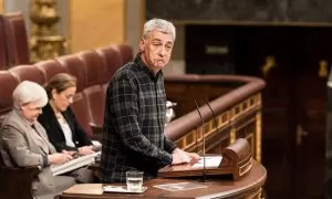 El diputado de EH Bildu Oskar Matute interviene durante un pleno en el Congreso de los Diputados. E.P./Diego Radamés