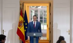 El presidente del Gobierno, Pedro Sánchez, a su llegada para explicar el decreto que prorroga el escudo social tras una rueda de prensa posterior a la reunión del Consejo de Ministros