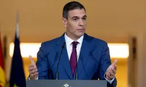 Pedro Sánchez durante su comparecencia en el Palacio de la Moncloa, a 27 de diciembre de 2023, en Madrid.