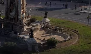 4-1-2023 La font de la plaça Espanya de Barcelona buida per les restriccions per sequera