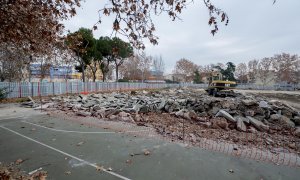 Vista del Parque de Comillas durante las obras por la ampliación de la Línea 11 de Metro de Madrid.