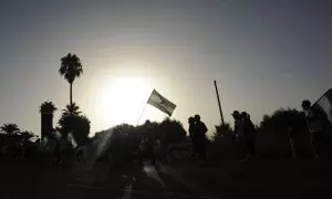 Jornaleros de Marinaleda durante una marcha. Imagen de archivo.