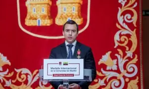 El presidente de la República del Ecuador, Daniel Noboa, tras una reunión con la presidenta de la Comunidad de Madrid, Isabel Díaz Ayuso, en la Real Casa de Correos, a 3 de noviembre de 2023, en Madrid.