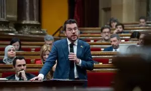 El presidente de la Generalitat Pere Aragonès en el Parlament, a 13 de diciembre de 2023, en Barcelona.