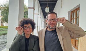 Maribel Mora y José Ignacio García, diputados de Adelante, este martes en el Parlamento de Andalucía.