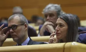 La diputada de Junts Miriam Nogueras en el pleno del Congreso que debate la toma en consideración de la iniciativa impulsada por el PP y el PSOE para reformar el artículo 49 de la Constitución y eliminar el término "disminuidos", este martes. Un pleno que