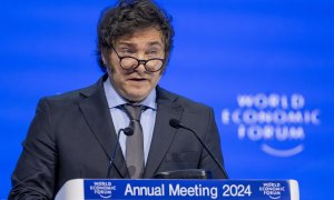 Javier Milei durante su discurso en el Foro Económico mundial, a 17 de enero de 2024, en Suiza.