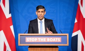 El primer ministro, Rishi Sunak, en  una rueda de prensa en Downing Street, Londres, a 18 de enero de 2024.