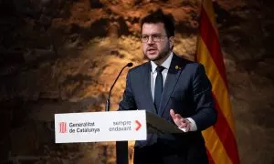 El president de la Generalitat, Pere Aragonès, durante una presentación ante los medios, a 16 de enero de 2024, en Barcelona, Catalunya