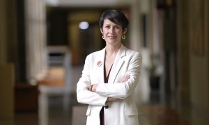 Ana Pontón posa en el Parlamento de Galicia, a 18 de enero de 2014, en Santiago de Compostela.